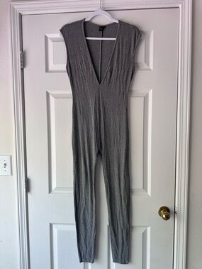 SHEIN Gray Deep V-Neck Sleeveless Jumpsuit